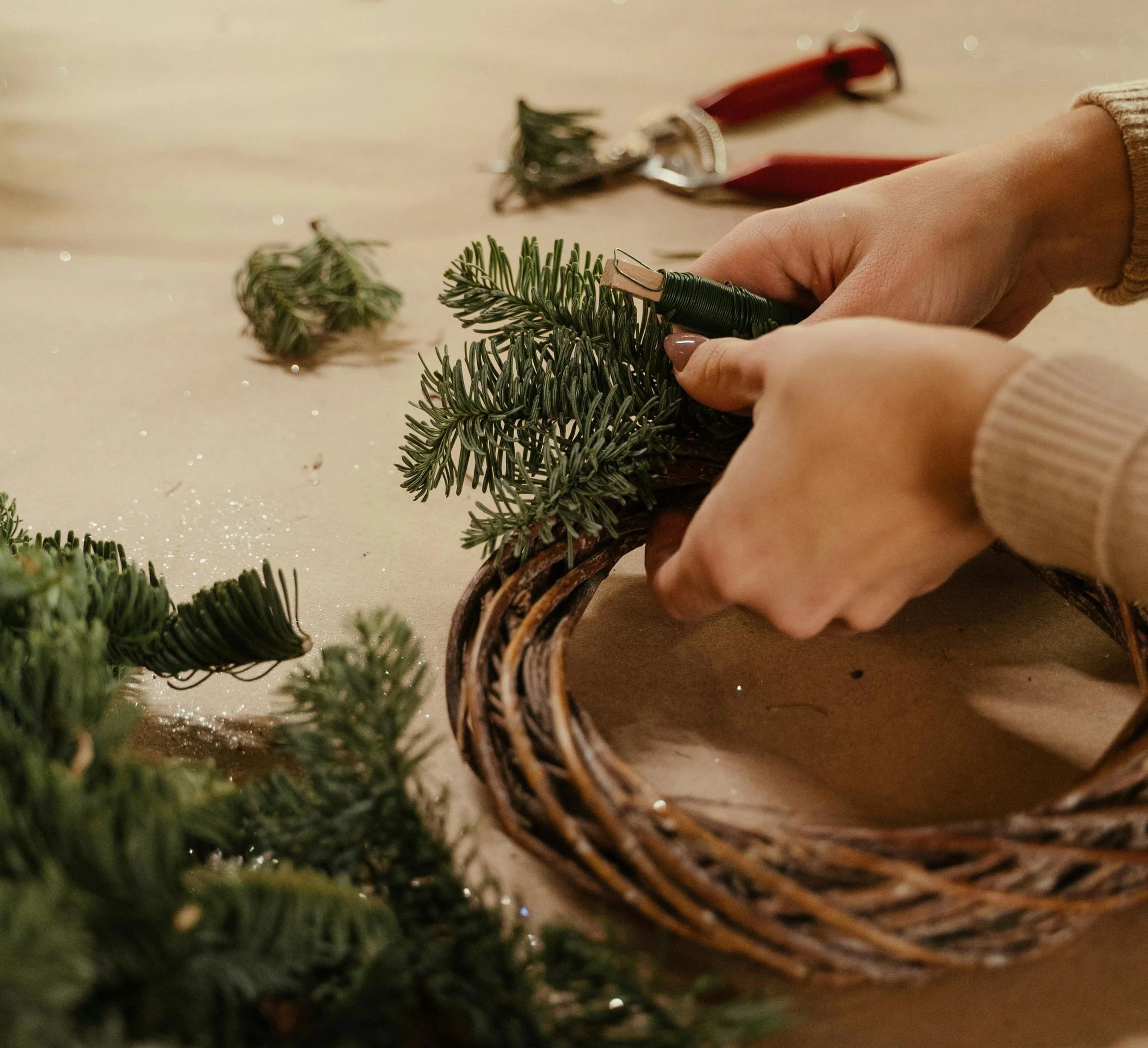 crafting christmas wreath making